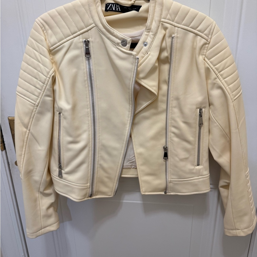 Zara Off-White Leather Biker Jacket